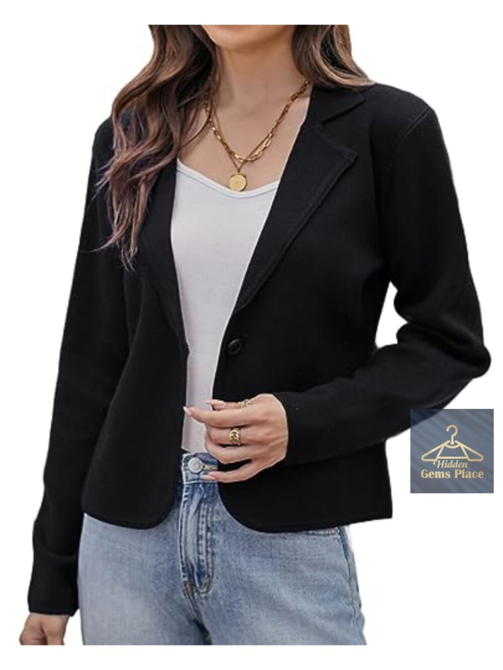 Women's Cropped Knit Sweater Blazer Long Sleeve Button Front Casual Work Jacket